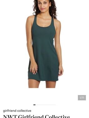 NWT GIRLFRIEND COLLECTIVE Green Racerback Active Dress with shorts and pockets
